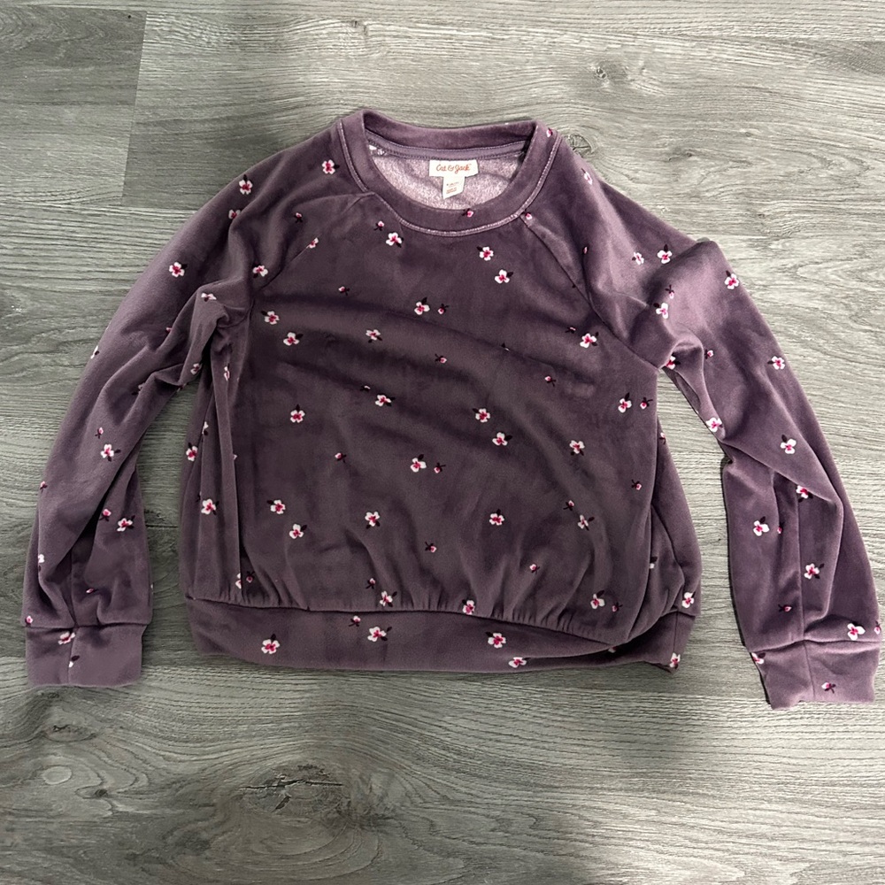 Cat N Jack 6/7 Purple Floral Kid's Sweatshirt Velvet Feel